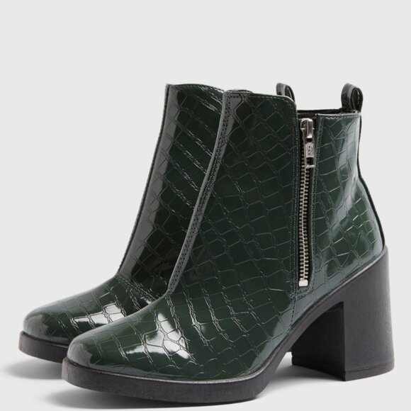 Topshop "Bridie" Chunky Platform Unit Boots in Croc Green - Picture 1 of 5